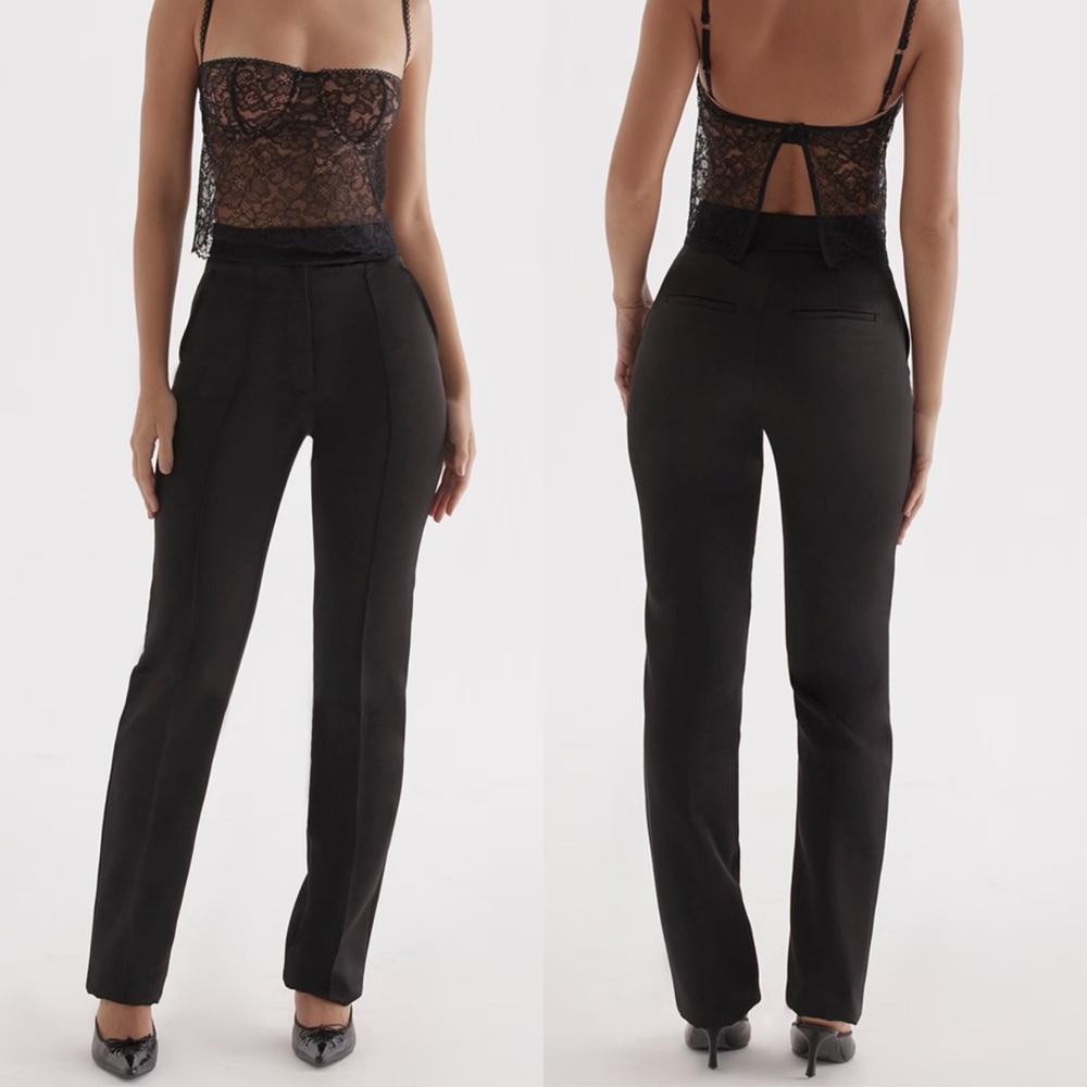 House of CB Black Satin Trouser Tansy Pants Small Petite* Hemmed